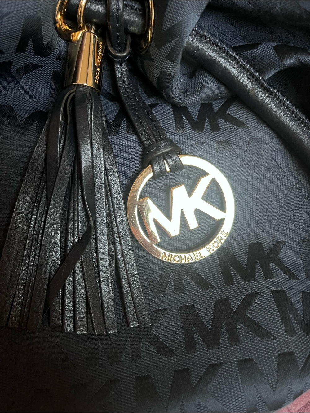 Michael Kors Navy MK Signature Tote with Tassel and MK Charm - Picture 5 of 15